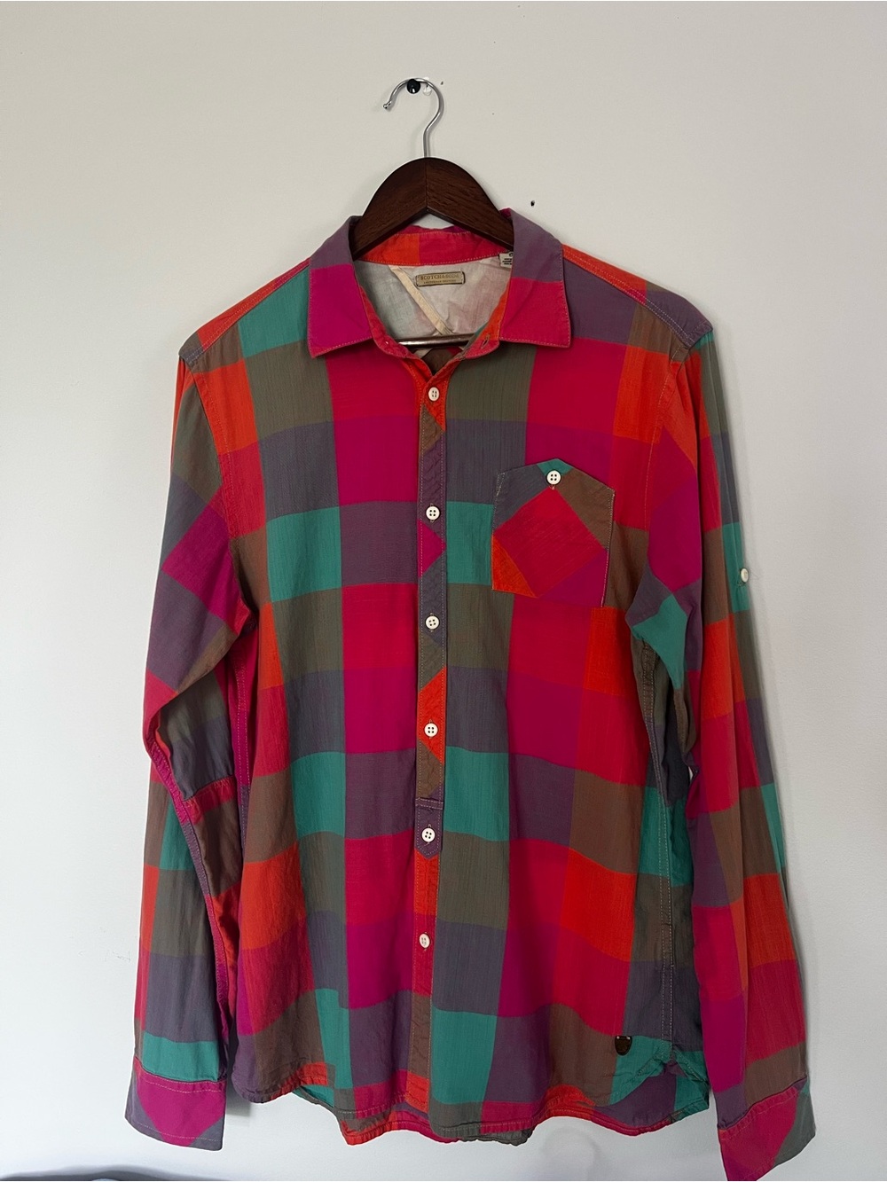 Scotch & Soda Multicolor Plaid Button-Down Shirt - Pink, Teal, Orange